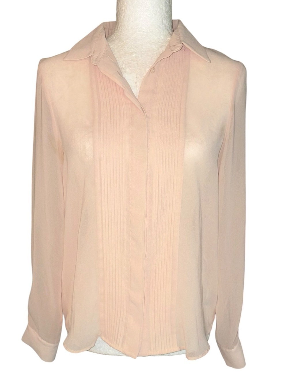 Zara Blush Pink Nude Pleated Button Down Blouse - XS